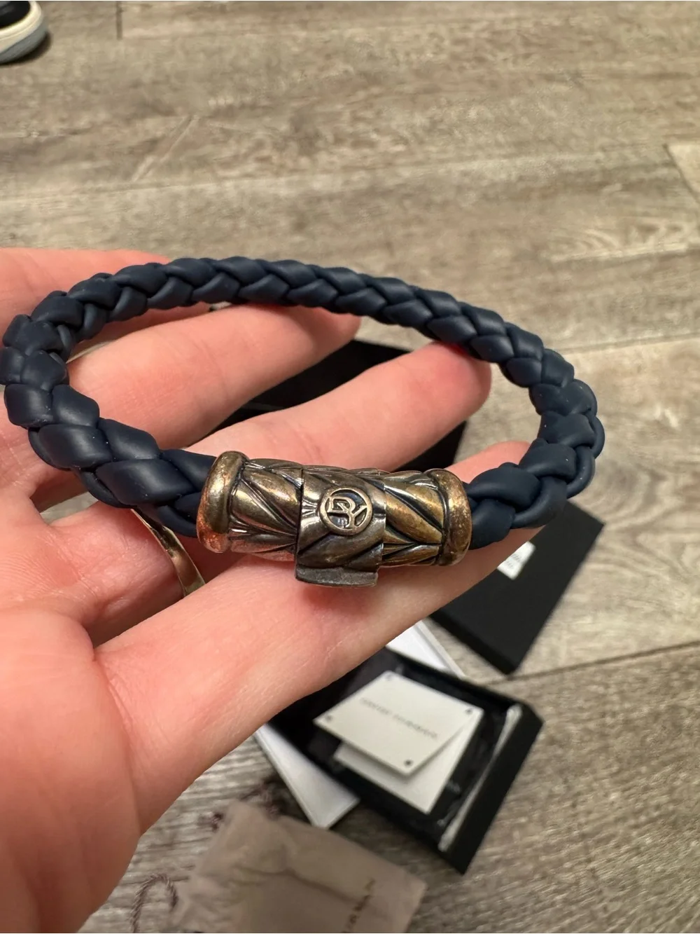 GIFTABLE David Yurman Braided Leather Bracelet with Silver-Tone Clasp - Navy NWT